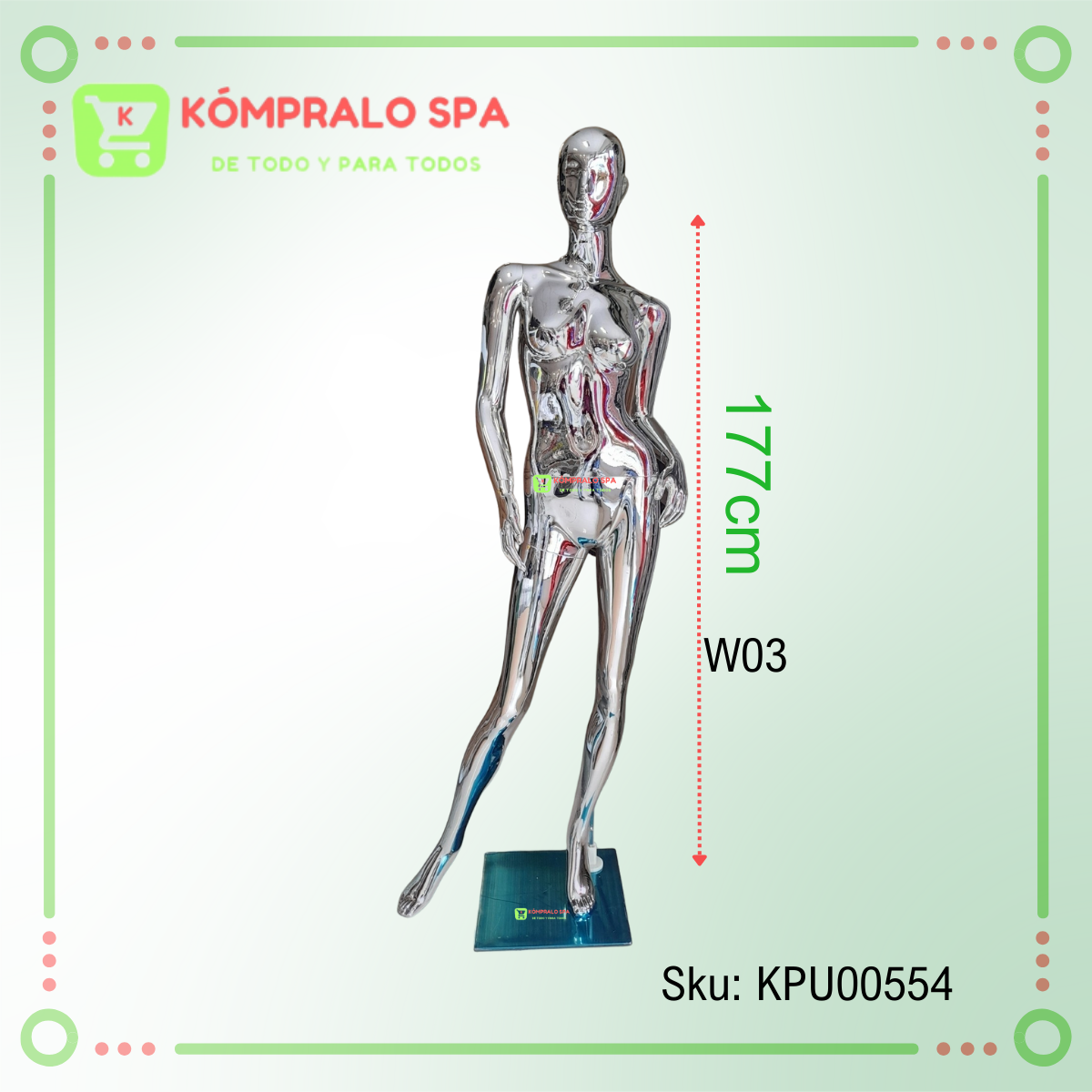 401 Maniqui Cuerpo Entero Dama Plastico Metalizado Plateado W03 - Imagen 2