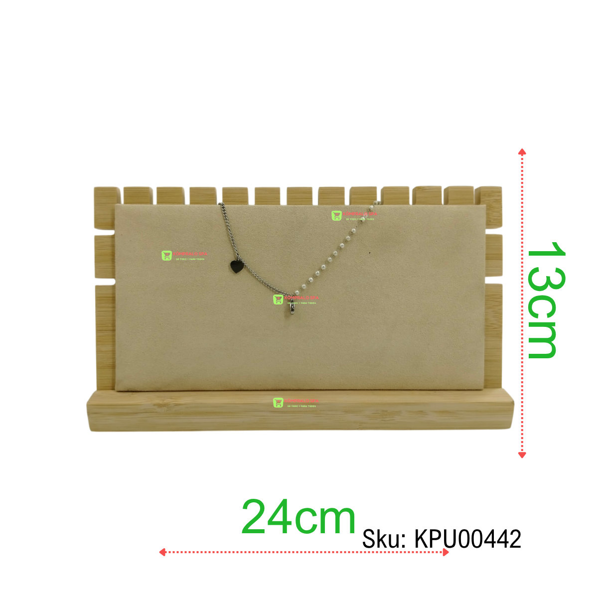 46 Exhibidor De Collar Madera base desmontable 2 Niveles Terciopelo Beige 24cm Zng - Imagen 1