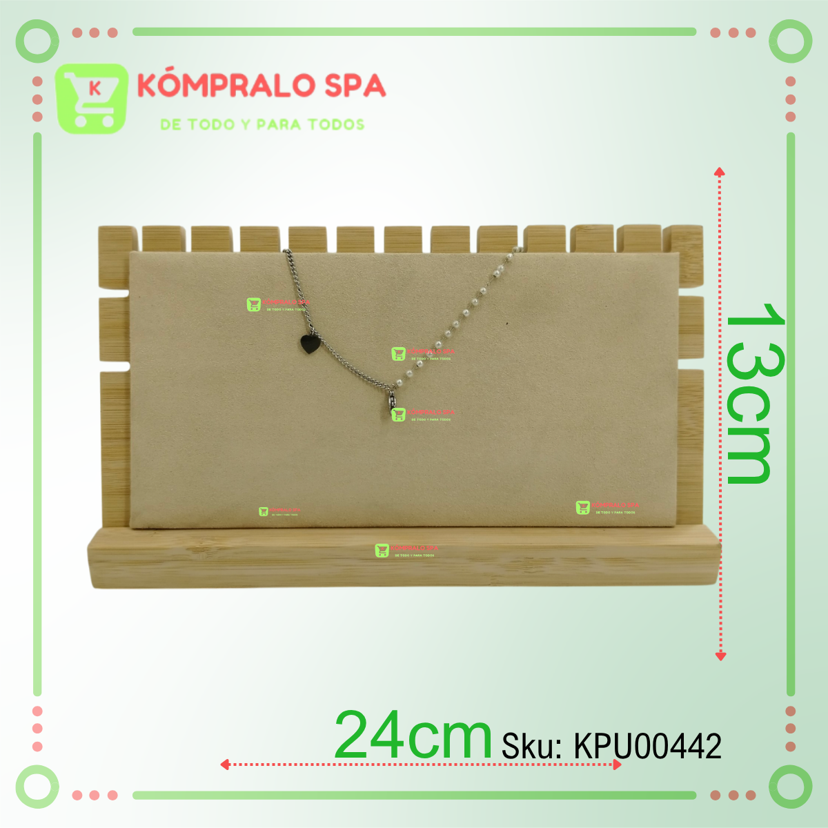 47 Exhibidor De Collar Madera base desmontable 2 Niveles Terciopelo Beige 24cm Zng - Imagen 3