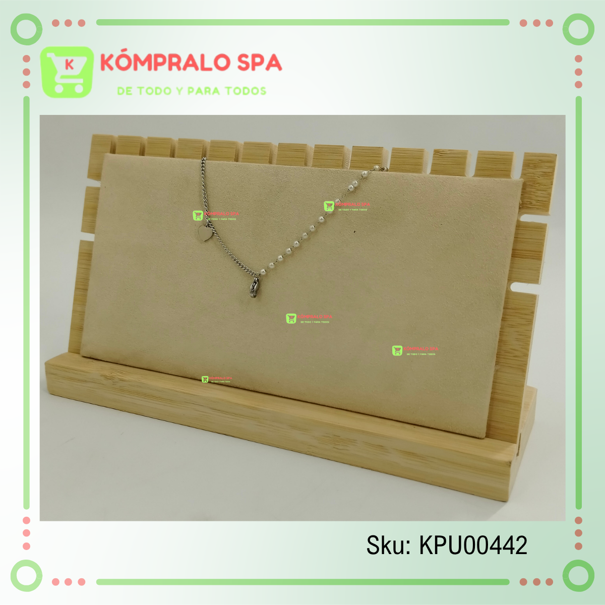 48 Exhibidor De Collar Madera base desmontable 2 Niveles Terciopelo Beige 24cm Zng - Imagen 7