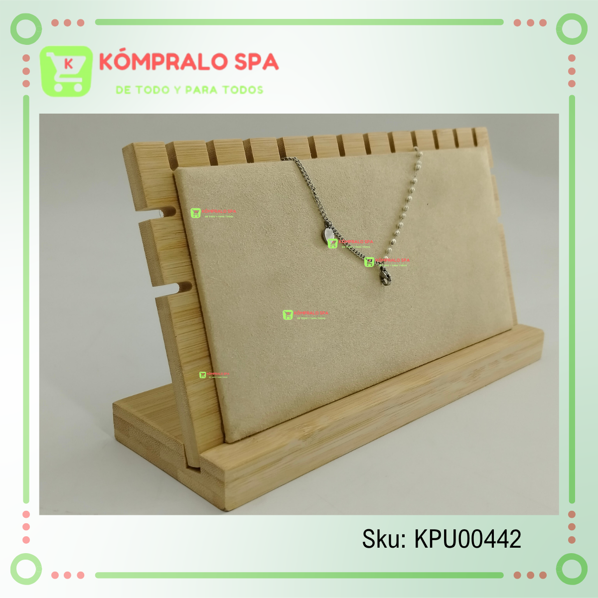 49 Exhibidor De Collar Madera base desmontable 2 Niveles Terciopelo Beige 24cm Zng - Imagen 5