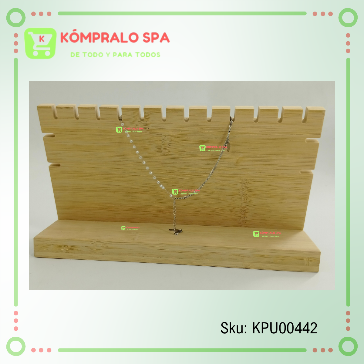 50 Exhibidor De Collar Madera base desmontable 2 Niveles Terciopelo Beige 24cm Zng - Imagen 9