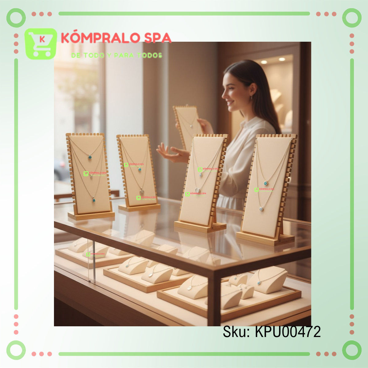 70 Exhibidor De Collar Madera 20 Niveles Terciopelo Beige 39cm ZNG - Imagen 6