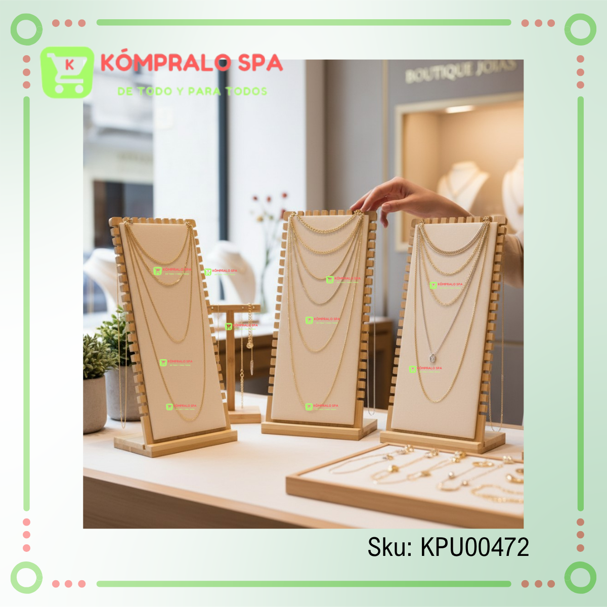 71 Exhibidor De Collar Madera 20 Niveles Terciopelo Beige 39cm ZNG - Imagen 2
