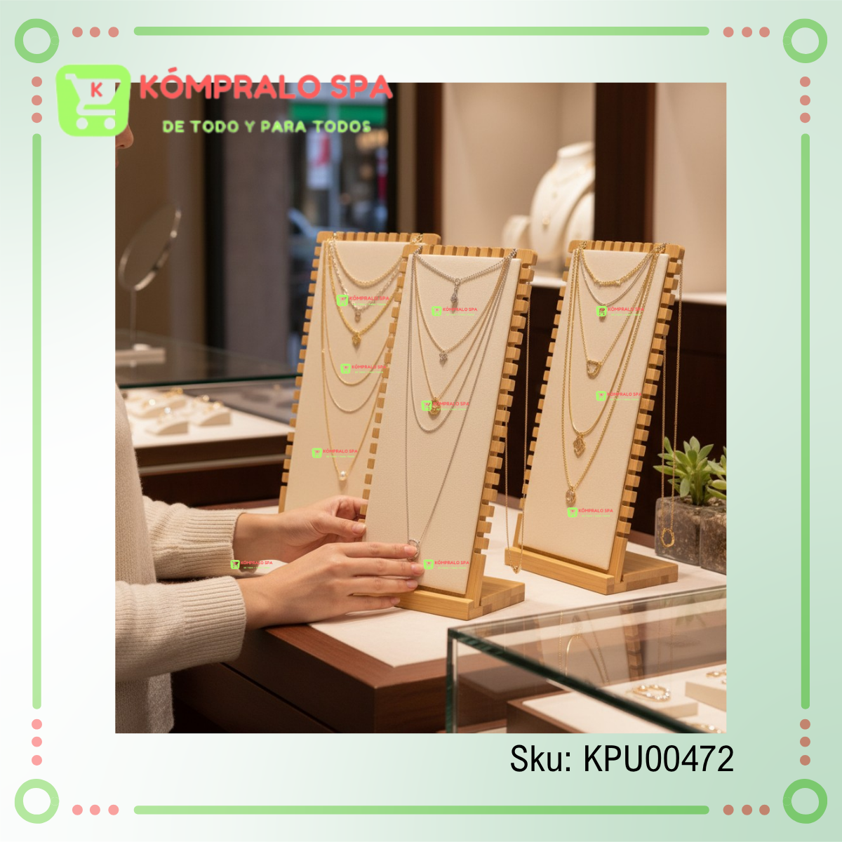 72 Exhibidor De Collar Madera 20 Niveles Terciopelo Beige 39cm ZNG - Imagen 4