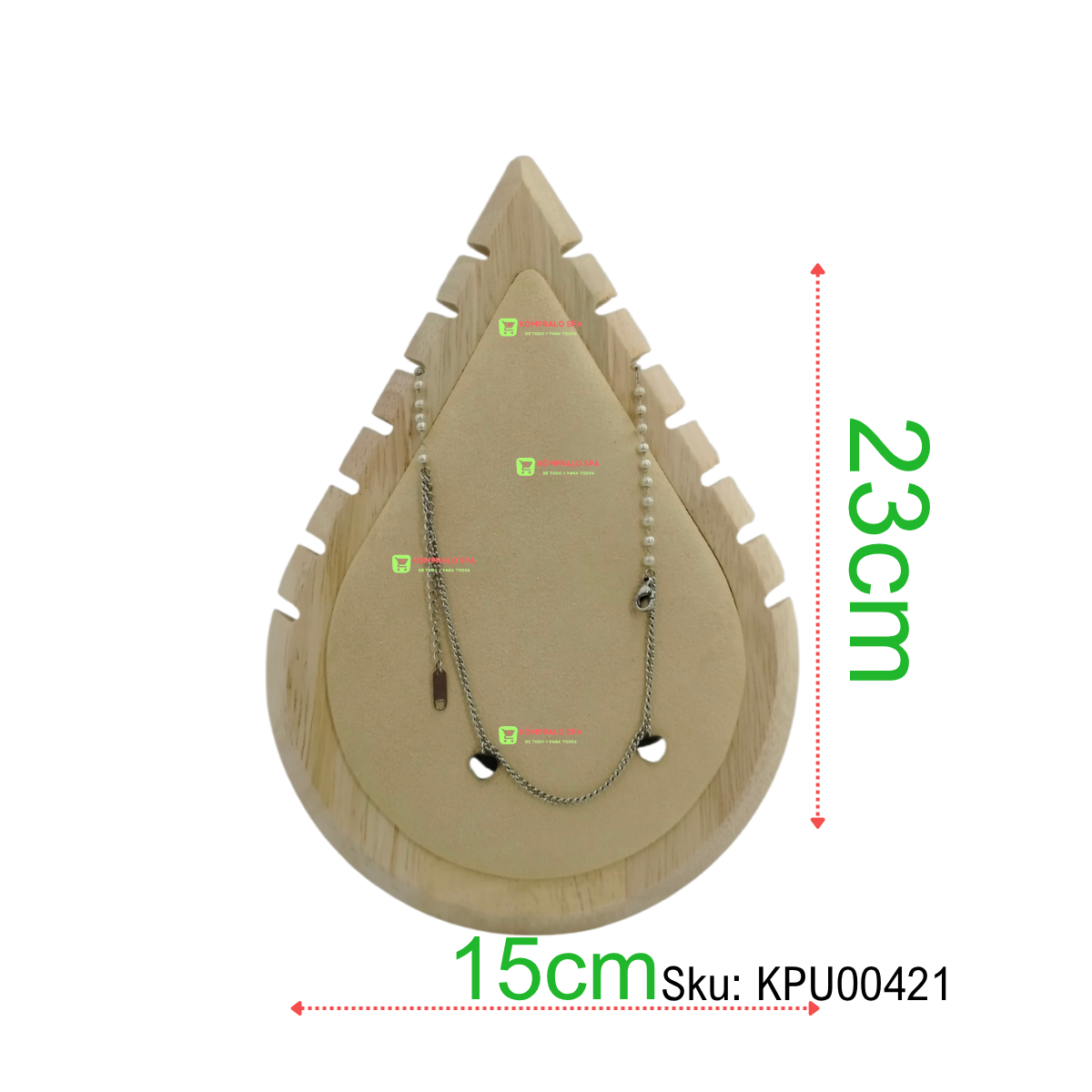 75 Exhibidor De Collar Madera Tipo Gota 7 Niveles Terciopelo Beige 23cm - Imagen 1