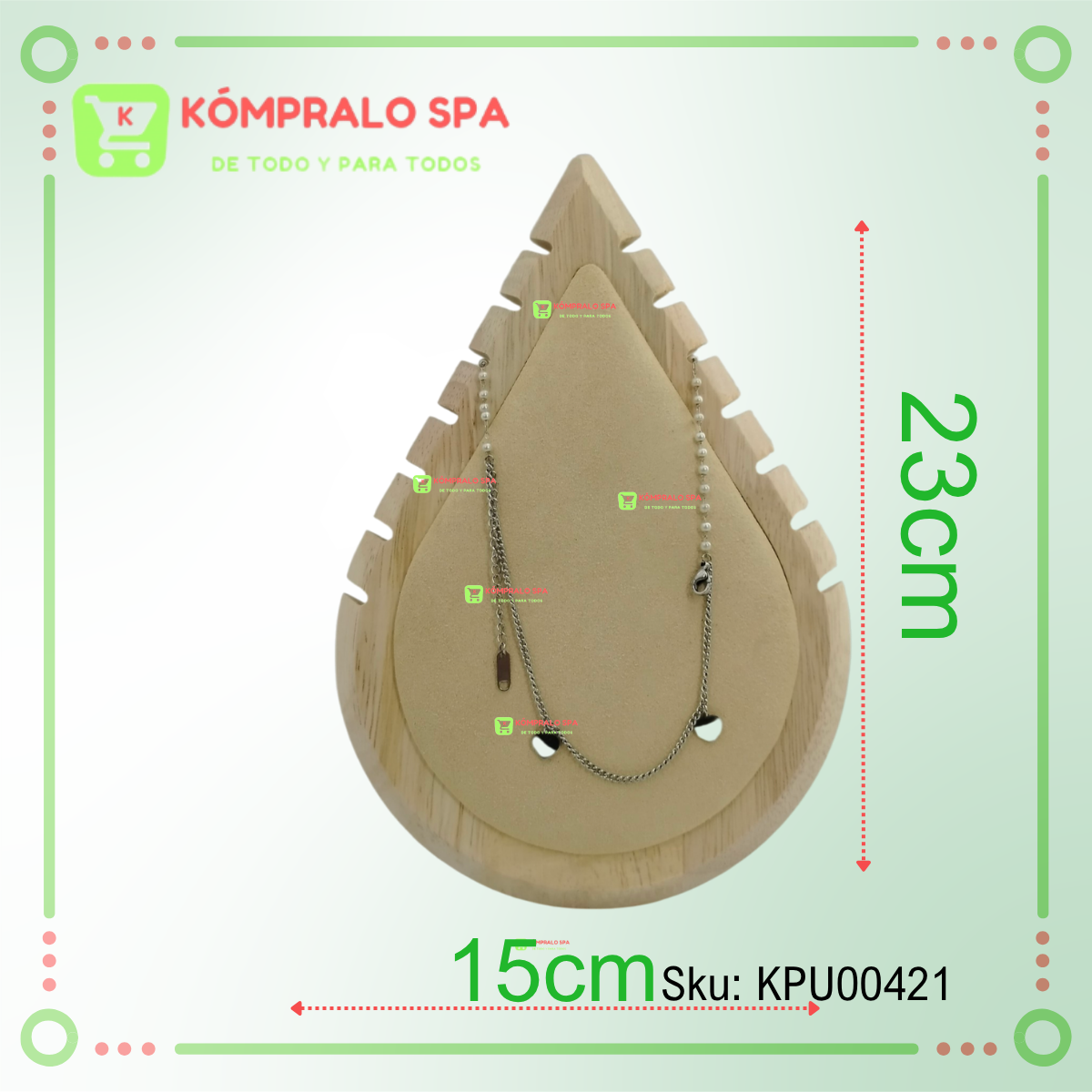 76 Exhibidor De Collar Madera Tipo Gota 7 Niveles Terciopelo Beige 23cm - Imagen 7