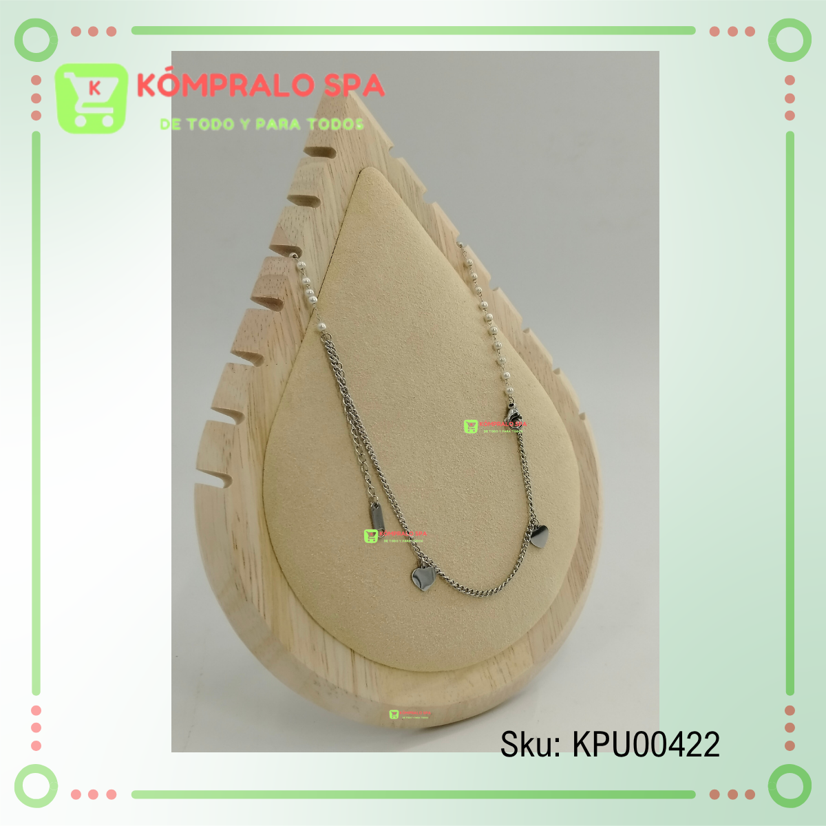 86 Exhibidor De Collar Madera Tipo Gota 7 Niveles Terciopelo Beige 26cm - Imagen 3