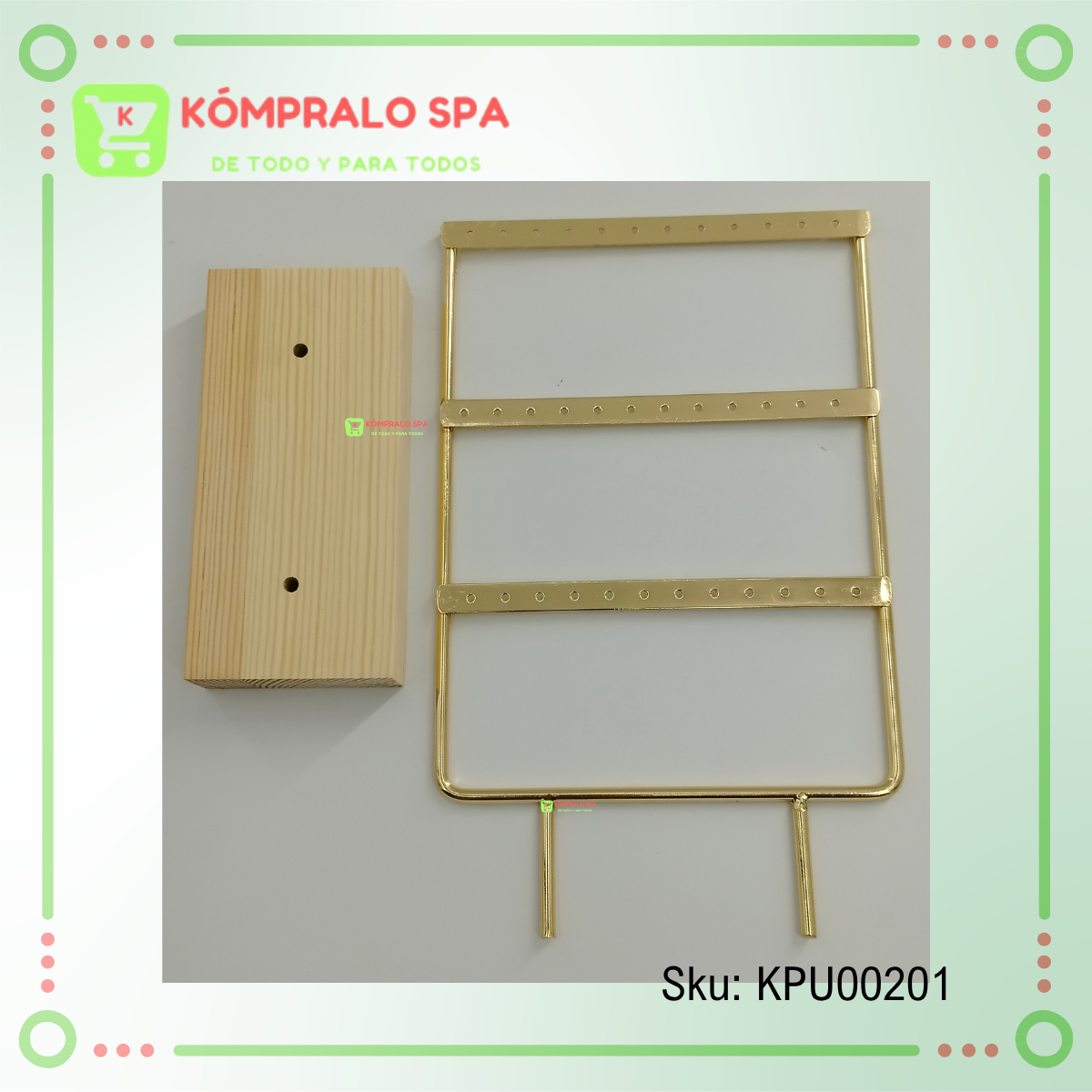 10 Exhibidor De Aros Zarcillos Metal Dorado Base Madera 18 Pares - Imagen 9