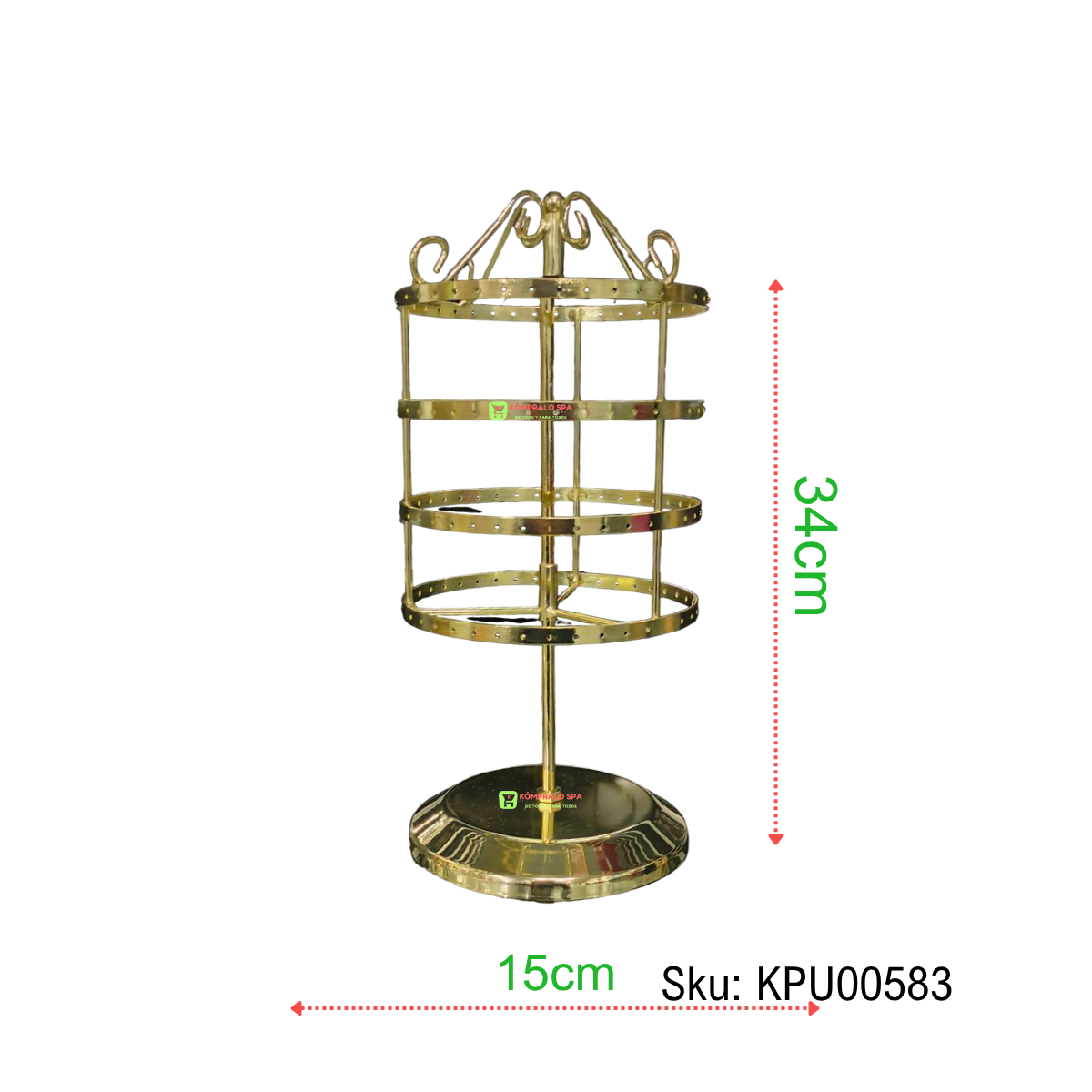 2 Exhibidor Giratorio De Aros o Zarcillos 4 Niveles Dorado 34cm - Imagen 1