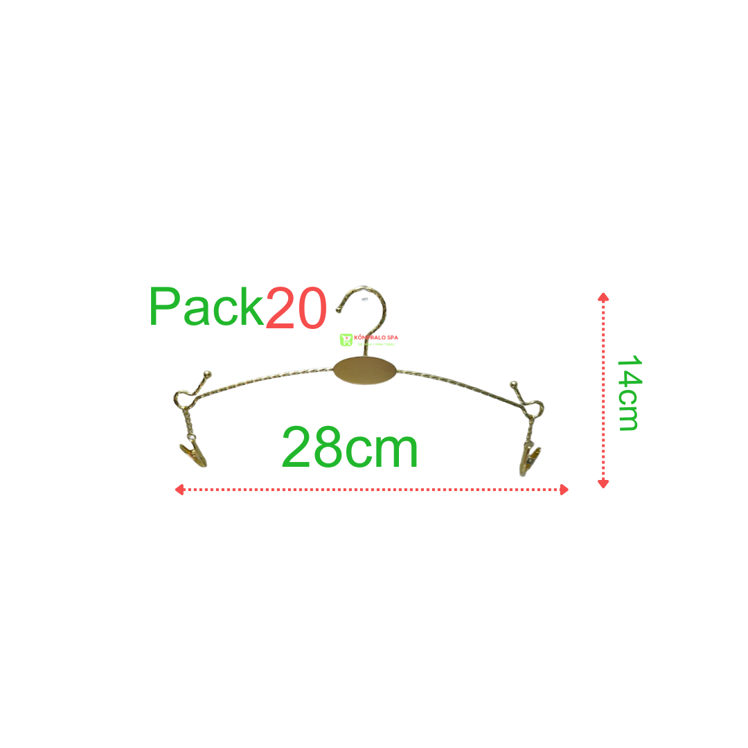 89 Pack 20 Colgadores Metal Para Lencería Dorado 28cm - Imagen 1