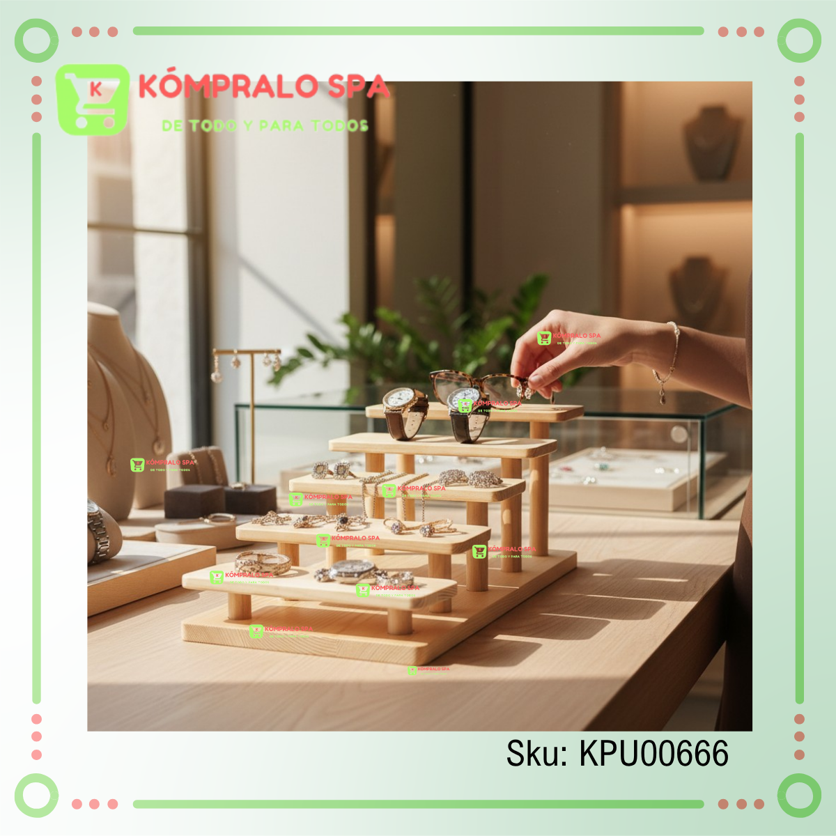 119 Alzador Exhibidor de Joyas Accesorios De Madera 5 Escalones Beige KY - Imagen 2