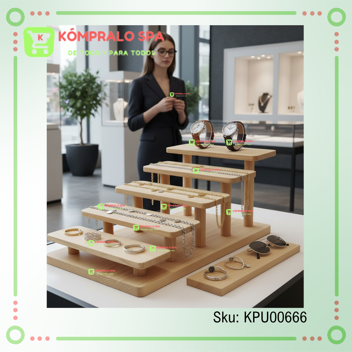 120 Alzador Exhibidor de Joyas Accesorios De Madera 5 Escalones Beige KY - Imagen 7