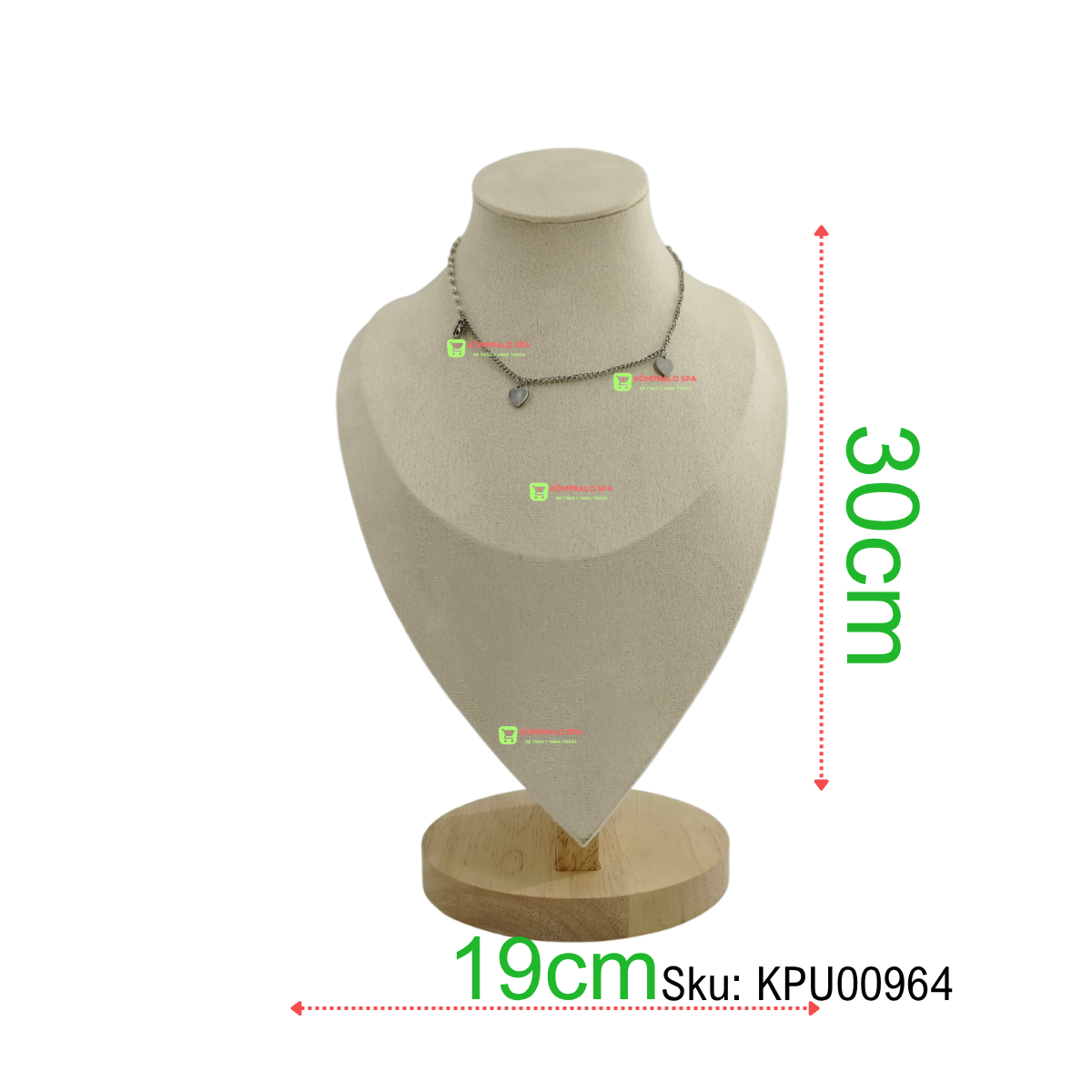 134 Exhibidor De Collar Cadenas Terciopelo Beige Base Madera 30cm - Imagen 1