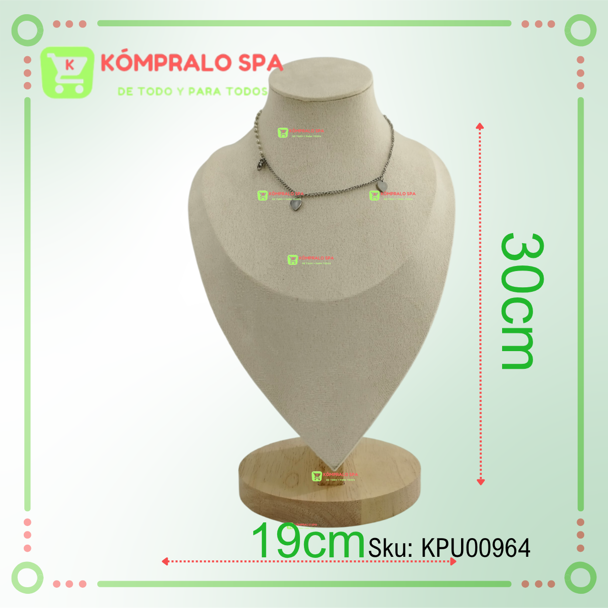 135 Exhibidor De Collar Cadenas Terciopelo Beige Base Madera 30cm - Imagen 3