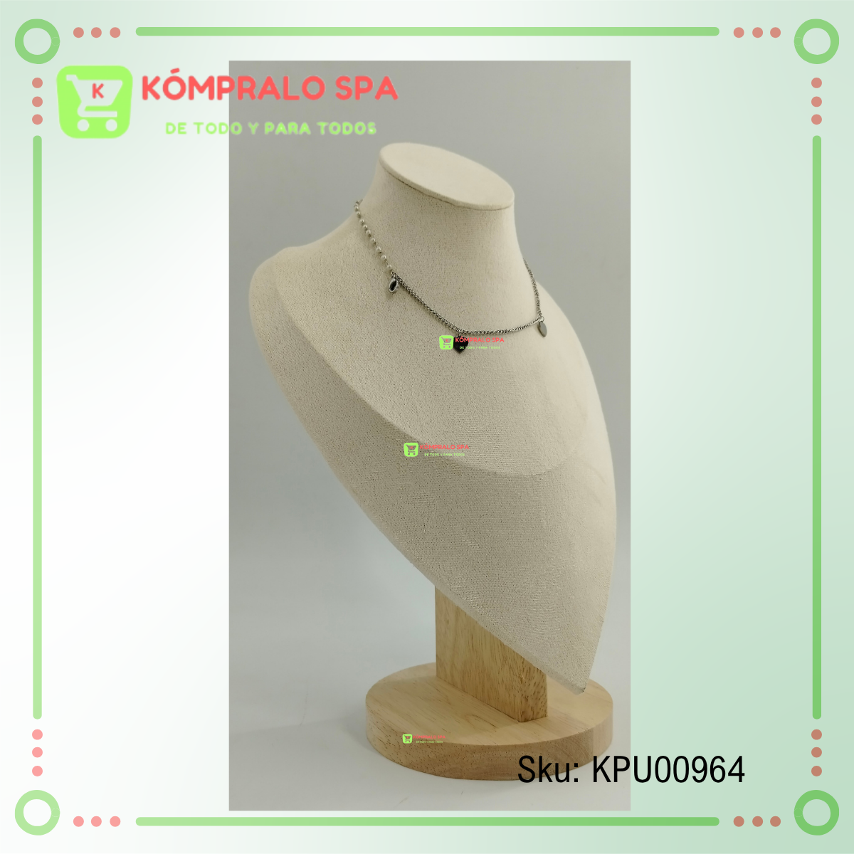 136 Exhibidor De Collar Cadenas Terciopelo Beige Base Madera 30cm - Imagen 5