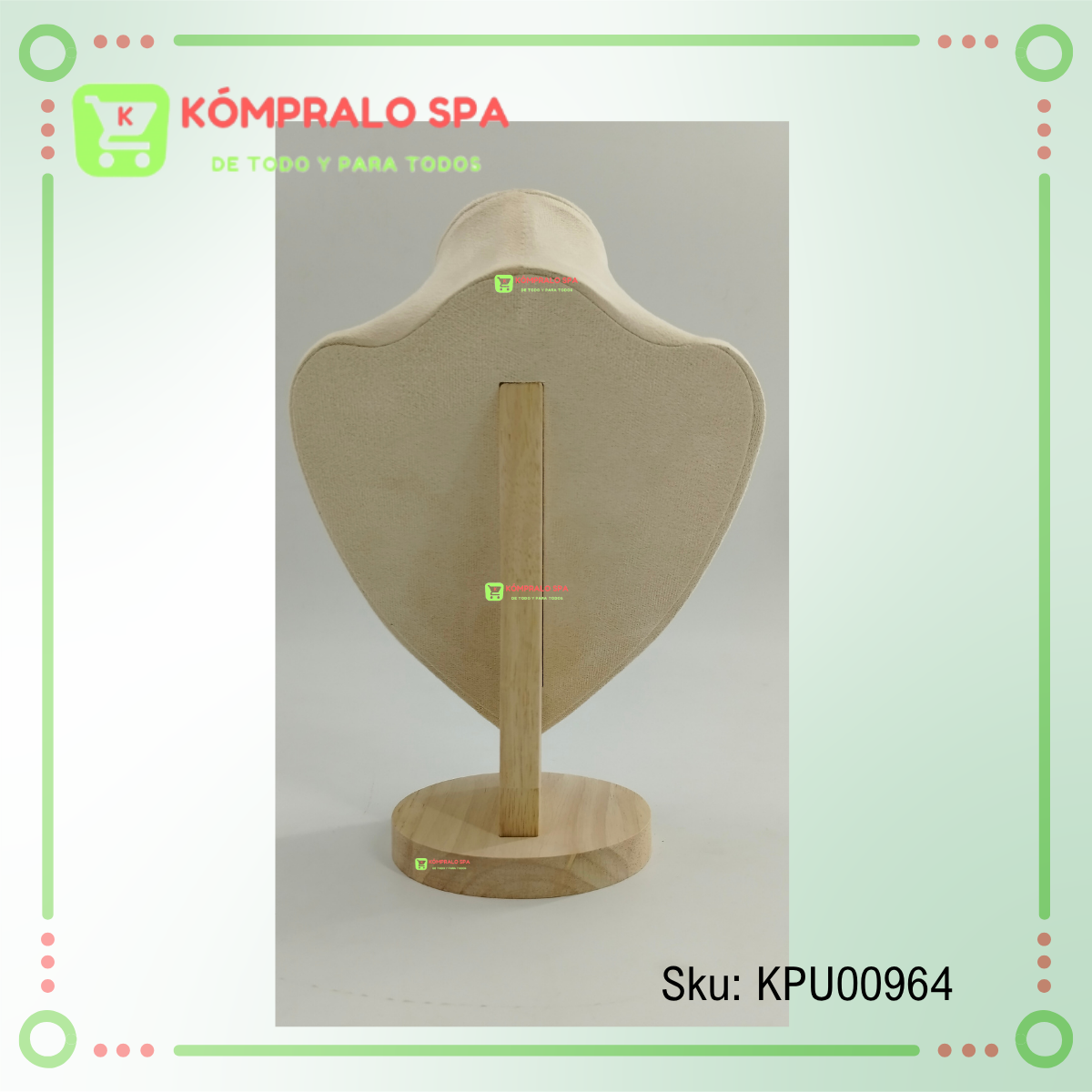 138 Exhibidor De Collar Cadenas Terciopelo Beige Base Madera 30cm - Imagen 9