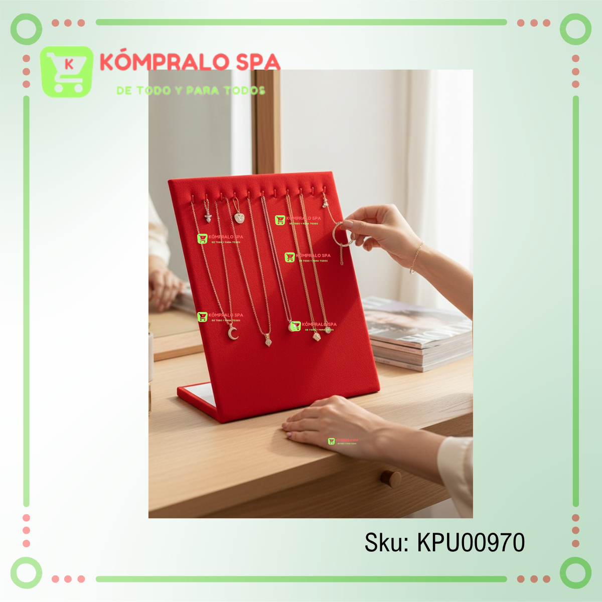 156 Exhibidor de Collar Cadenas Terciopleo Rojo 12 Collares 25.5cm - Imagen 9