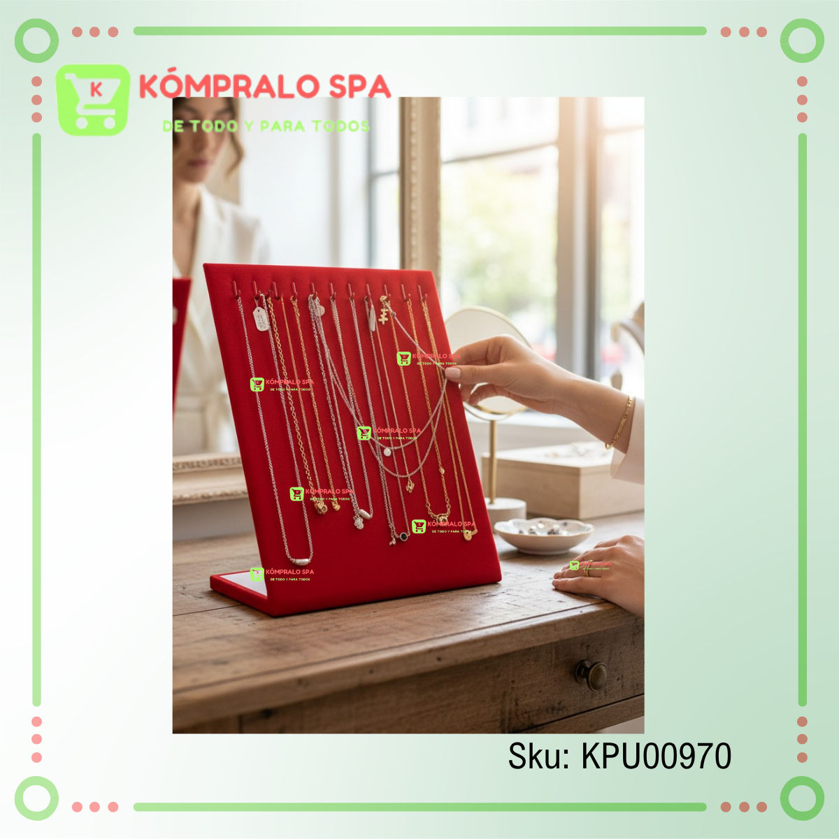 157 Exhibidor de Collar Cadenas Terciopleo Rojo 12 Collares 25.5cm - Imagen 5