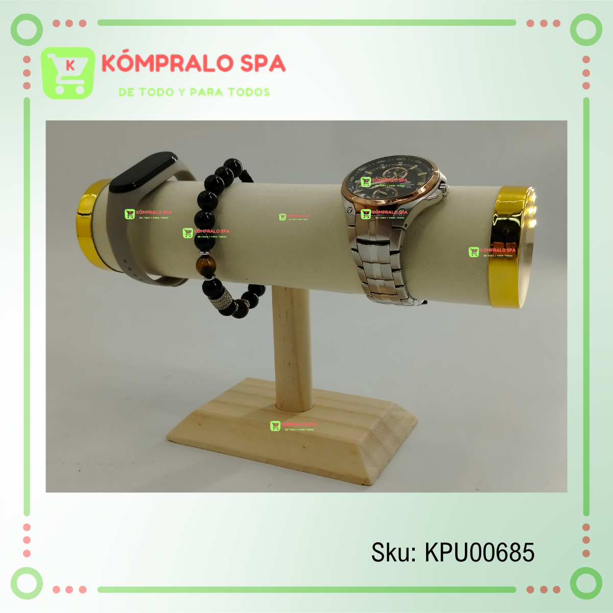 16 Exhibidor De Pulseras Relojes Base Madera Beige con Tapas Doradas 1 Nivel KY - Imagen 7