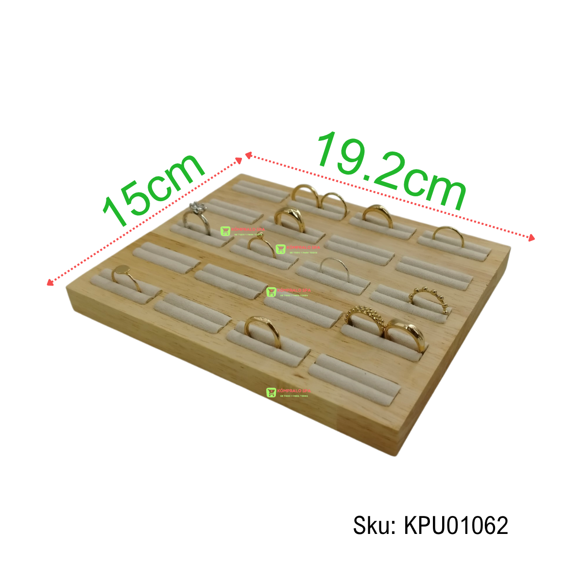 166 Exhibidor de 40 Anillos De Madera Terciopelo Beige 19.2x15cm KY - Imagen 1