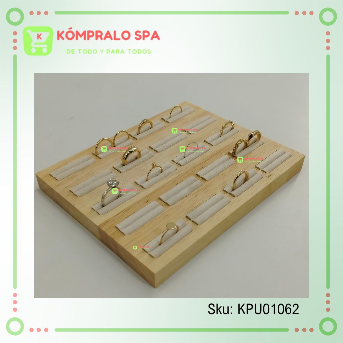 169 Exhibidor de 40 Anillos De Madera Terciopelo Beige 19.2x15cm KY - Imagen 6