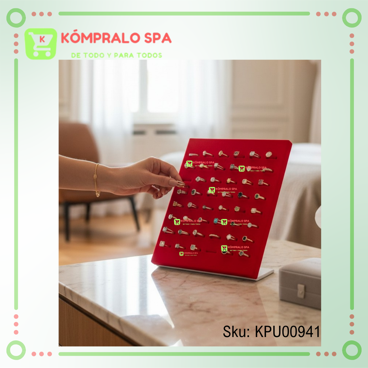 179 Exhibidor De 50 Anillos Terciopelo Rojo 25.5cm - Imagen 2