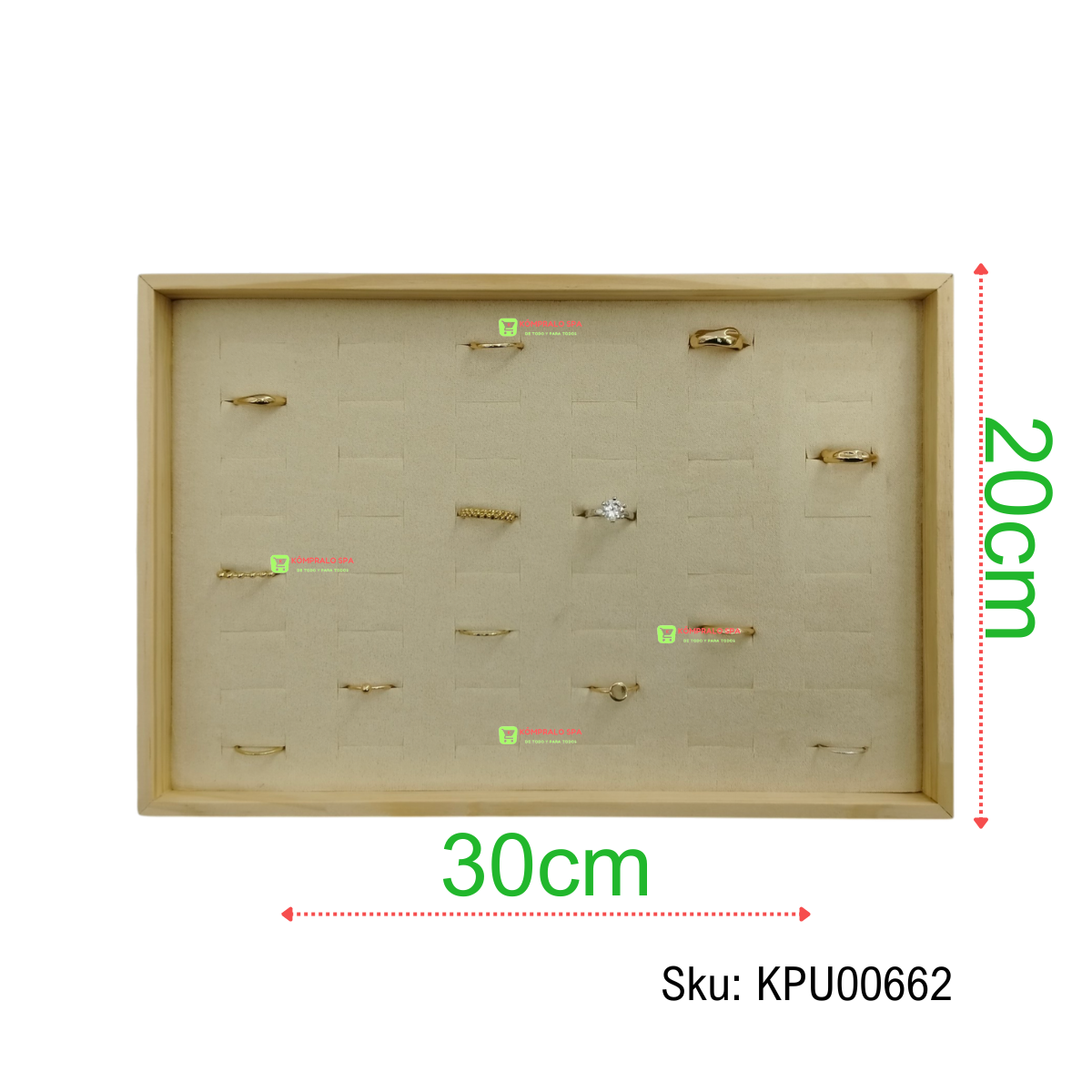 185 Exhibidor de Anillos Madera y Tipo Tela Beige 60 Unidades Rectangular 30x20cm Ky - Imagen 1