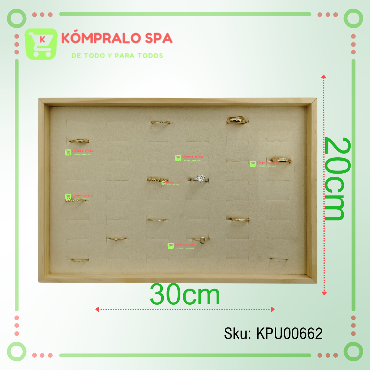 186 Exhibidor de Anillos Madera y Tipo Tela Beige 60 Unidades Rectangular 30x20cm Ky - Imagen 7