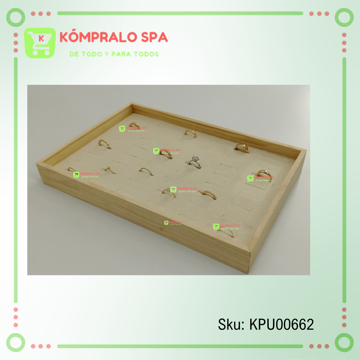 187 Exhibidor de Anillos Madera y Tipo Tela Beige 60 Unidades Rectangular 30x20cm Ky - Imagen 5
