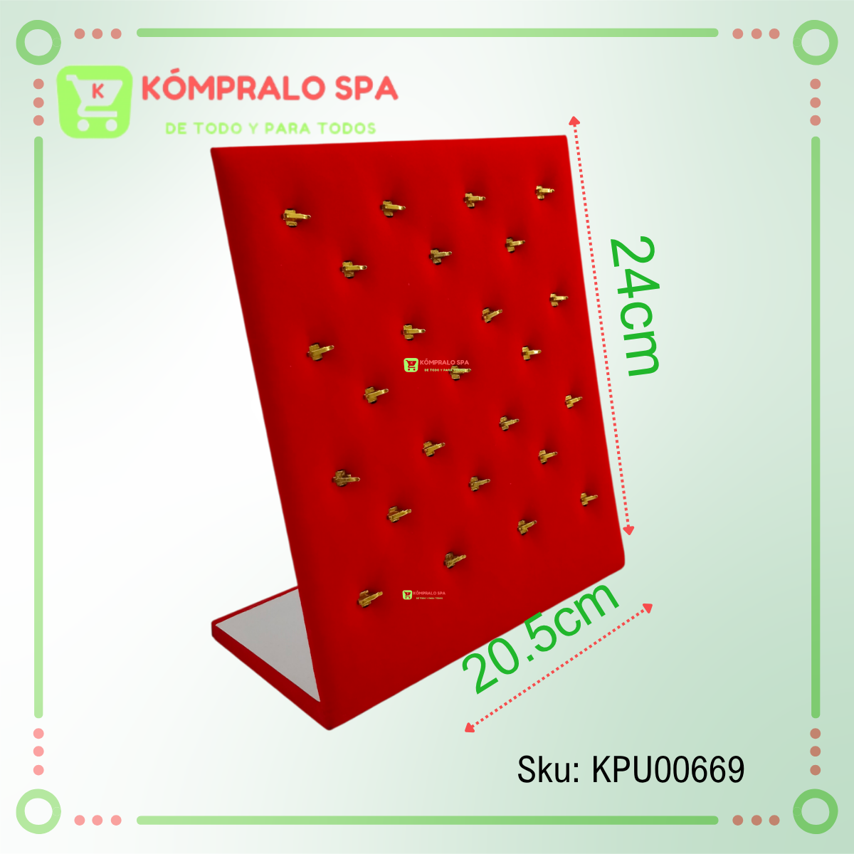 192 Exhibidor De Dijes y Pircing 25 Unidades Terciopelo Rojo 24cm - Imagen 3