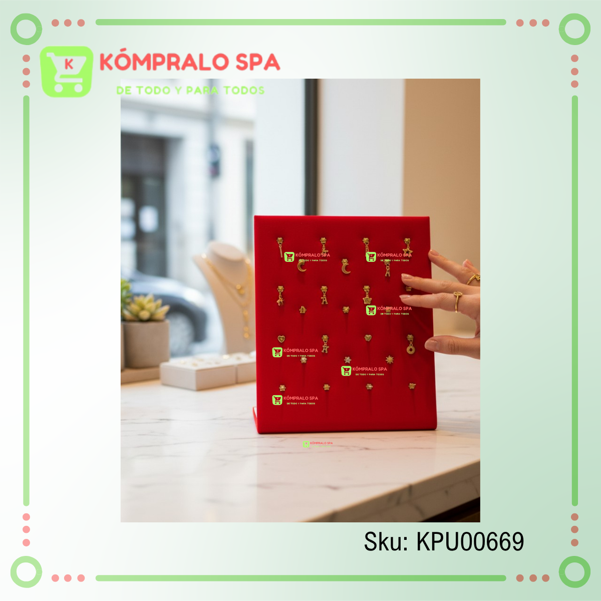 199 Exhibidor De Dijes y Pircing 25 Unidades Terciopelo Rojo 24cm - Imagen 5