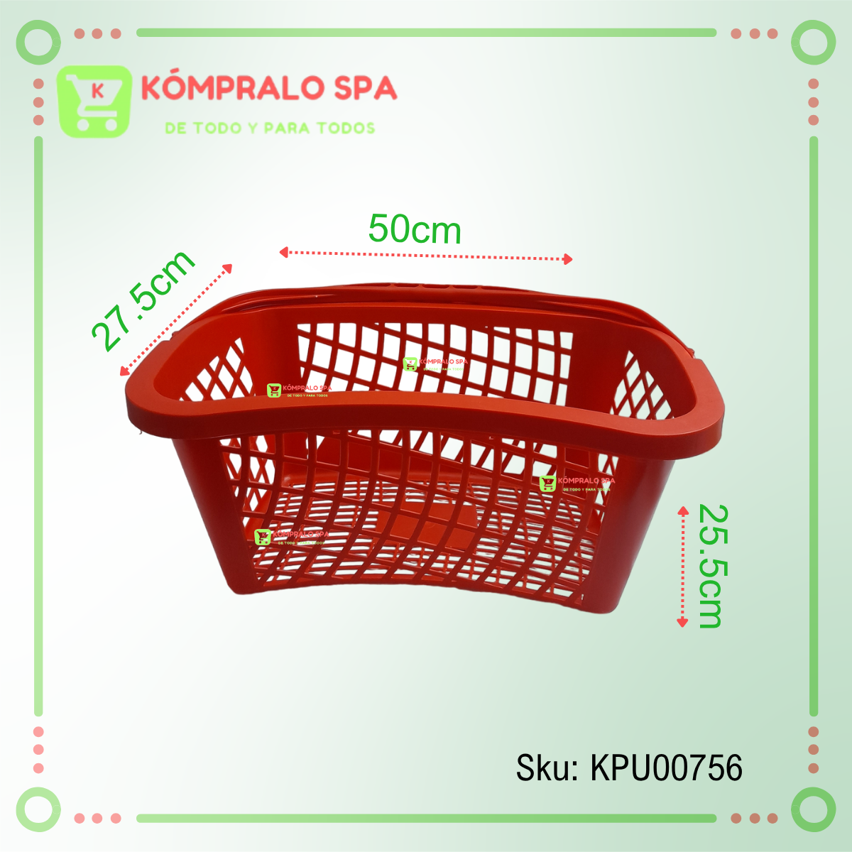 218 Canasto Plastico Sin Ruedas ROJO Semi Ovalado 50cm Cesta De Compras Para Supermercado HT - Imagen 3