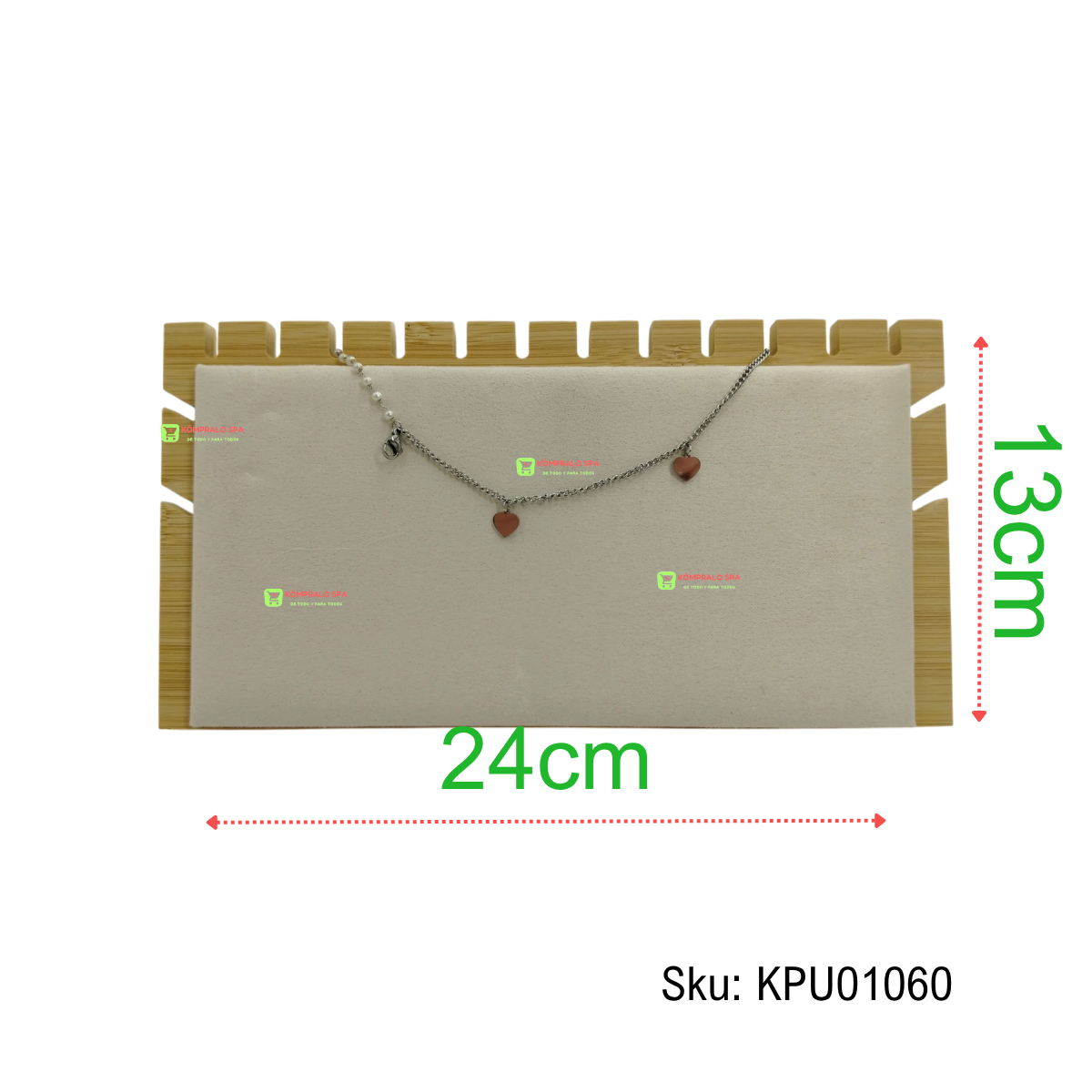 225 Exhibidor De Collar Madera base desmontable 2 Niveles Terciopelo Beige 24cm Zng - Imagen 1
