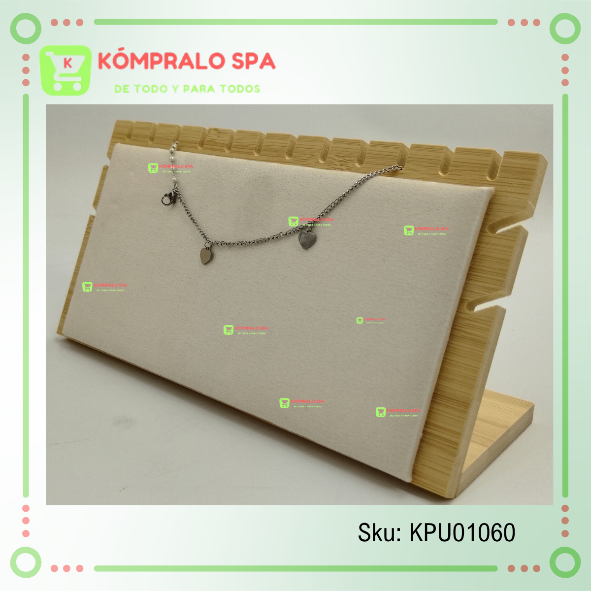 227 Exhibidor De Collar Madera base desmontable 2 Niveles Terciopelo Beige 24cm Zng - Imagen 5