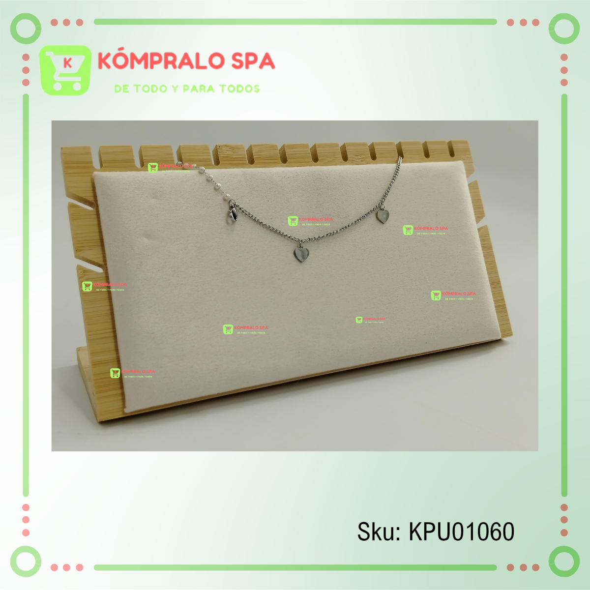 228 Exhibidor De Collar Madera base desmontable 2 Niveles Terciopelo Beige 24cm Zng - Imagen 7