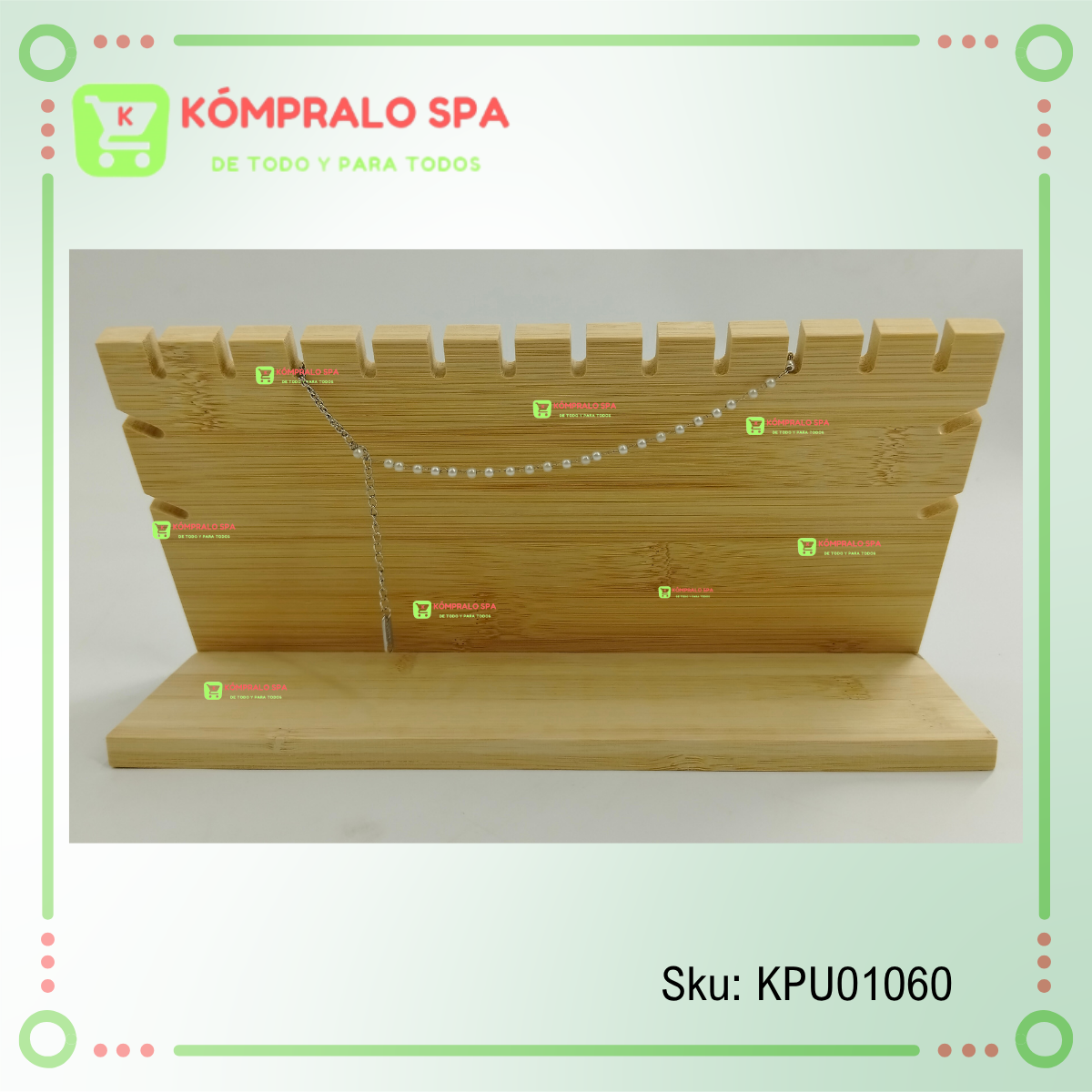 229 Exhibidor De Collar Madera base desmontable 2 Niveles Terciopelo Beige 24cm Zng - Imagen 9