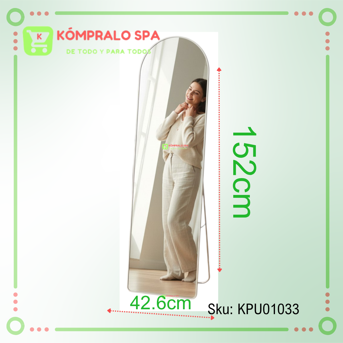 3 Espejo Blanco Punta Redonda 152x42.6cm - Imagen 8