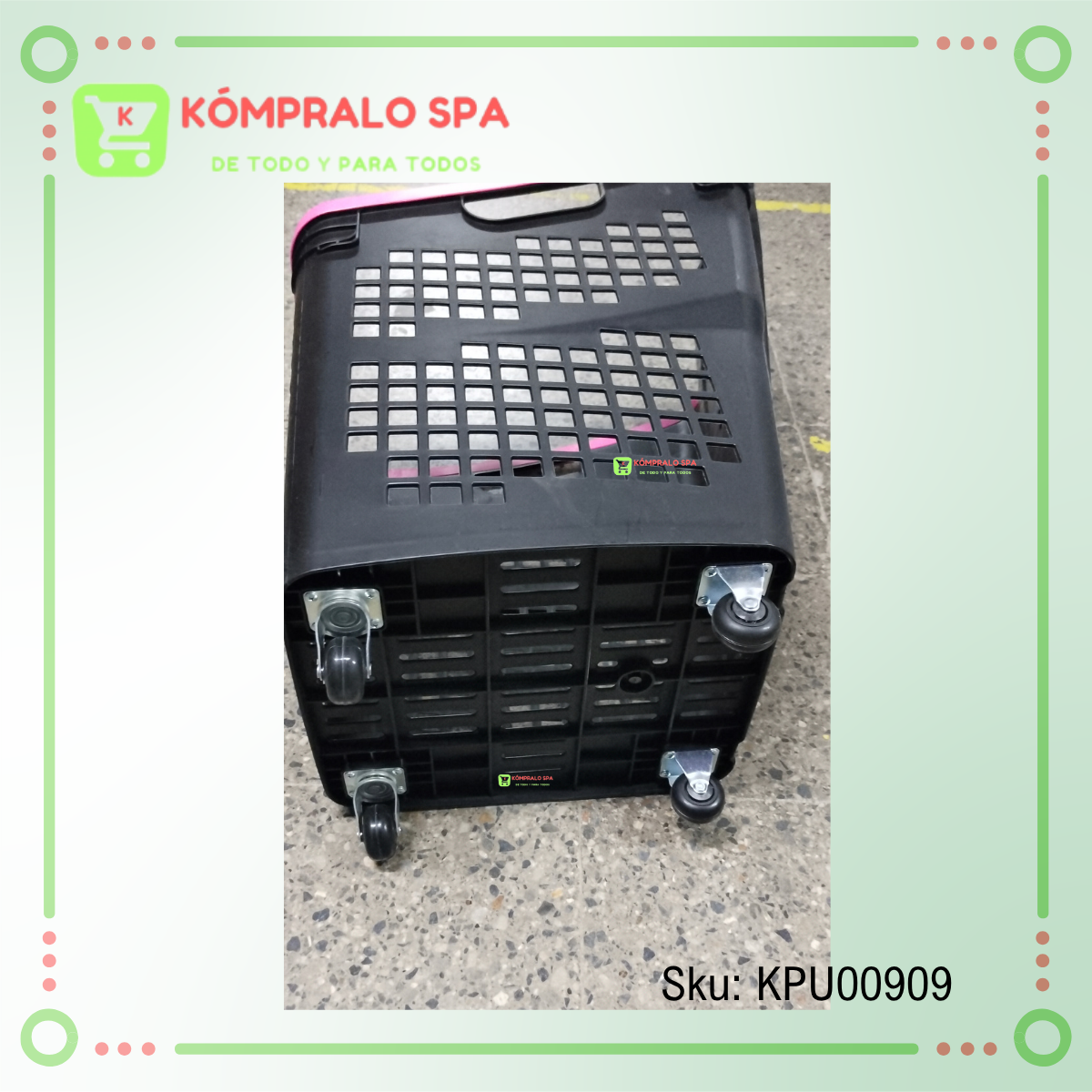 367 Canasto Plastico Cesta De Compras Para Supermercado Con Ruedas Negro Linea Rosada 89cm - Imagen 5