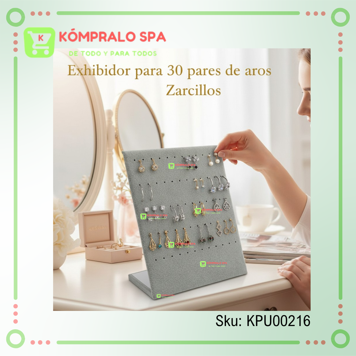 9 Exhibidor De Aros o Zarcillos Terciopelo Gris 30 Pares - Imagen 9