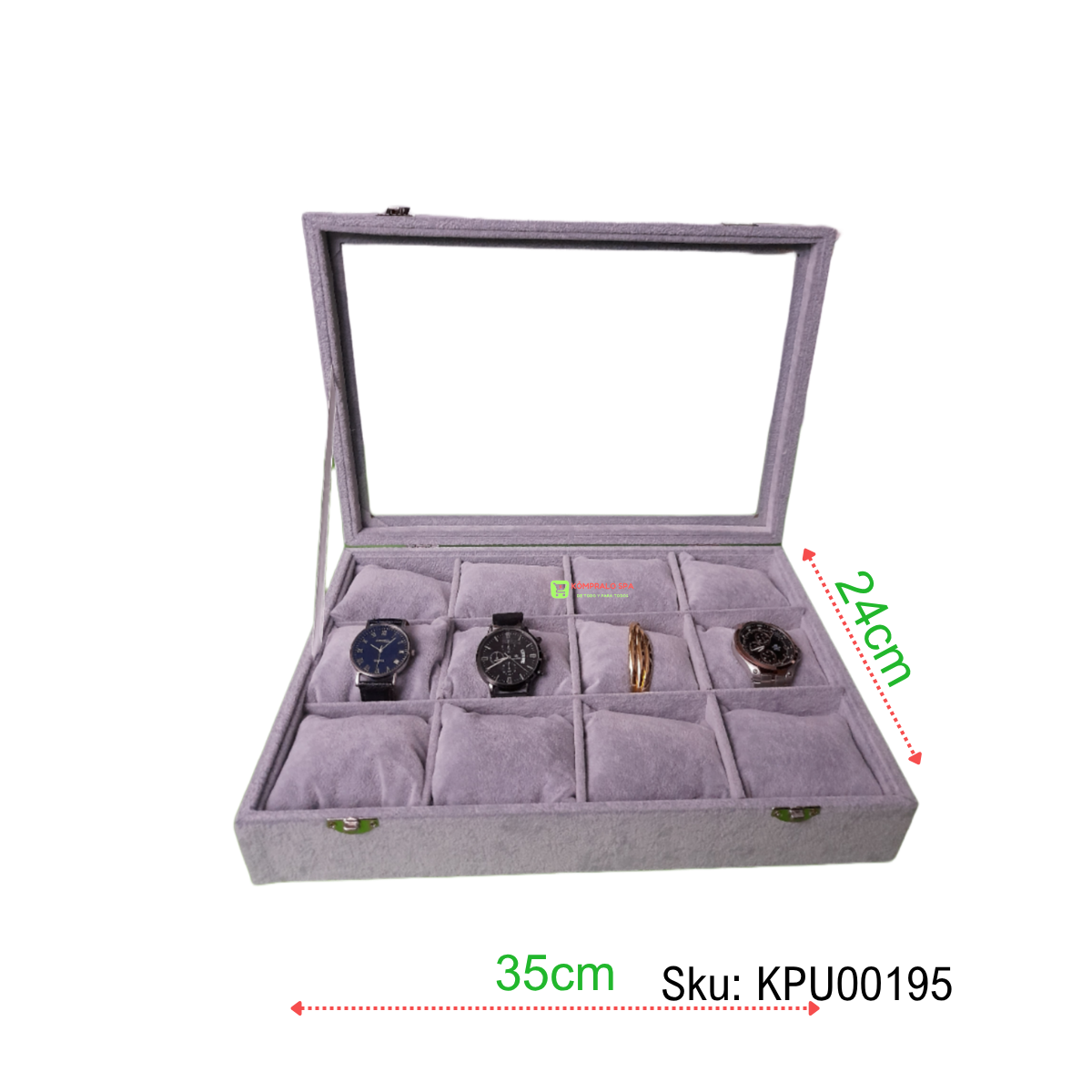99 Exhibidor De Pulseras Relojes Maleta Gris Con Tapa 35cm - Imagen 1
