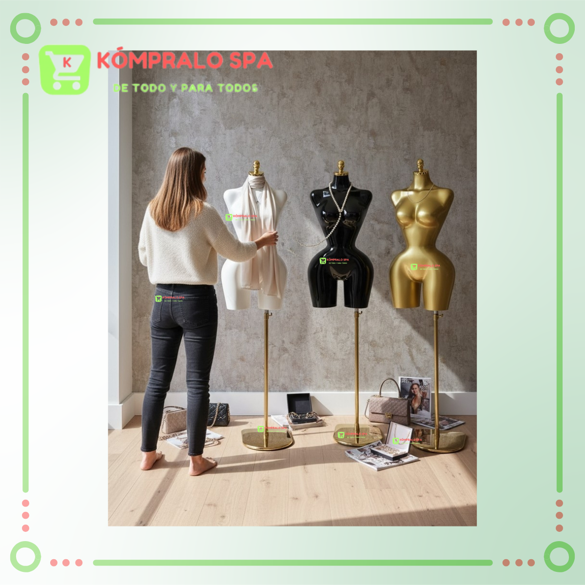 152 Torso Plastico Blanco Buchona Caderona Con Pedestal Dorado HT - Imagen 13